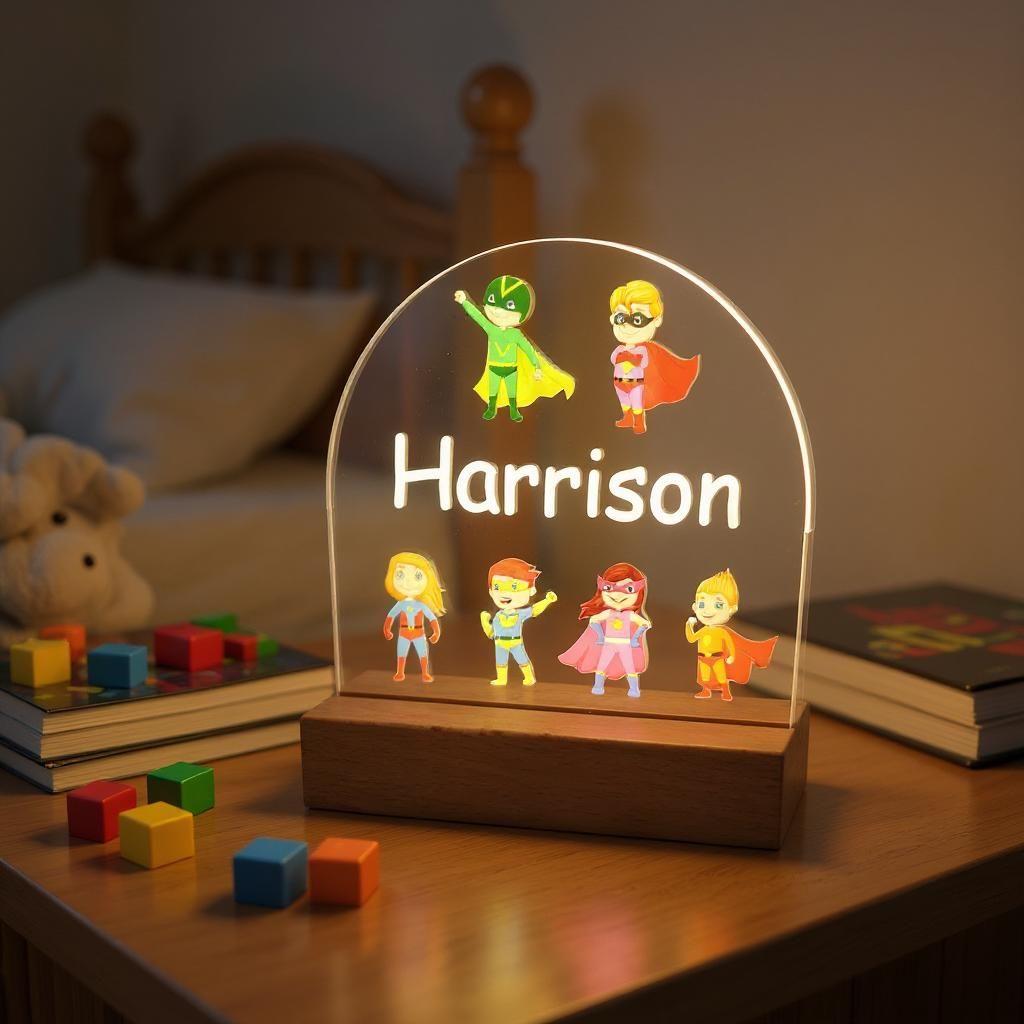 super heroes kids personalised night light lamp customised name