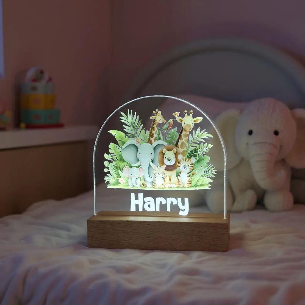 customised kids night light animals lion giraffe elephant tiger