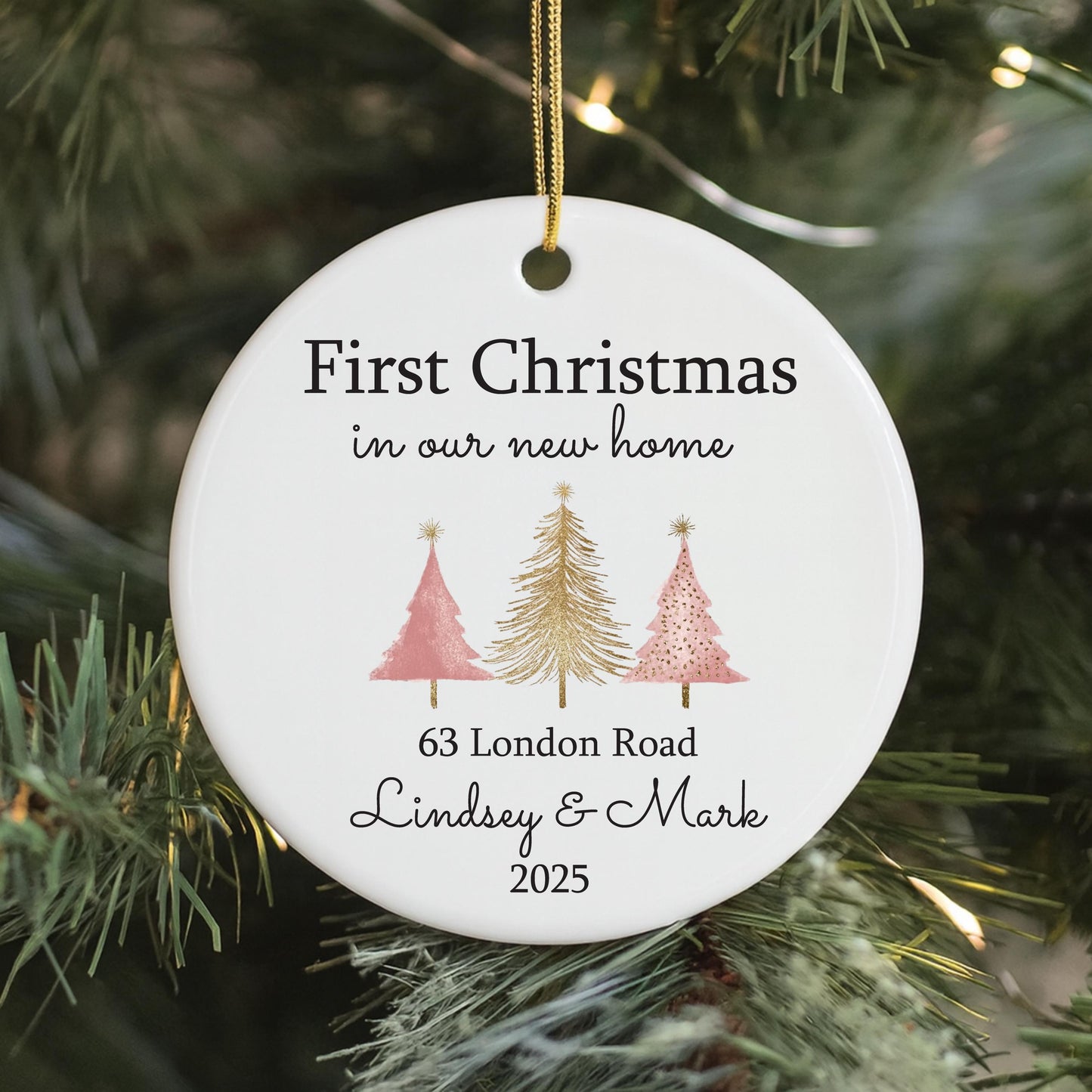 Our First Christmas New Home Bauble 2025 | Personalised Ceramic Ornament UK | Custom Couple Xmas Housewarming Gift Christmas Tree Decoration