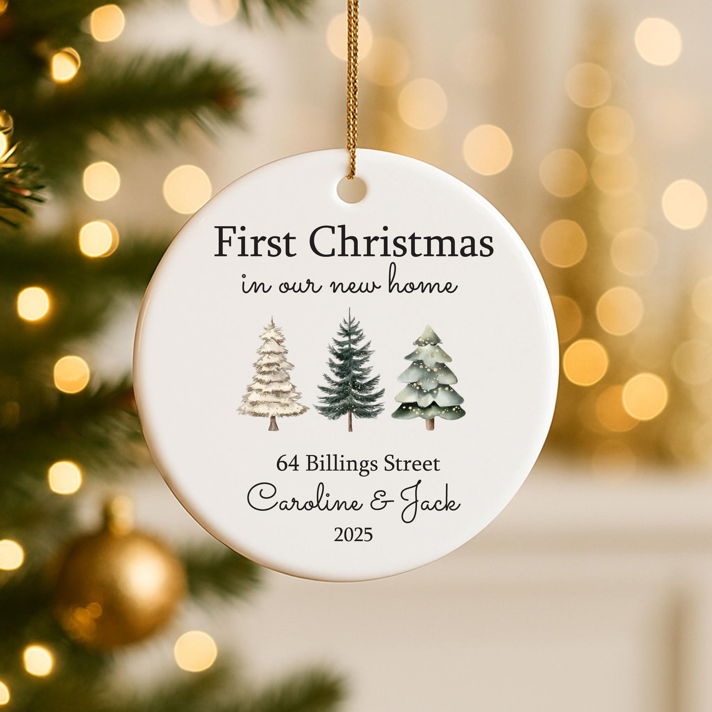 Personalised Christmas Trees New Home Christmas Bauble Gift | Ceramic with Custom Names, Street & Year | First House Xmas Decoration