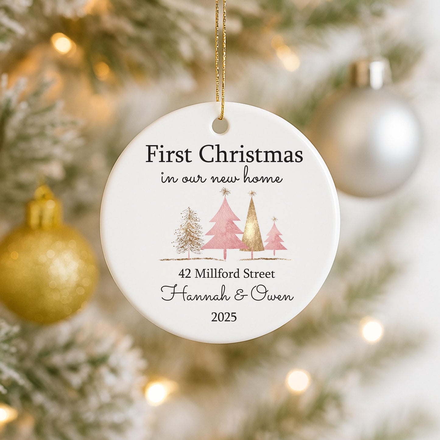 Personalised New Home Christmas Bauble | Custom Housewarming Gift UK | Ceramic Couple's 1st Xmas Ornament with Names & Year