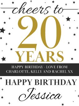 20th Birthday Gift Personalised Wine Bottle Label Sticker - Cheers To 20 Custom Present