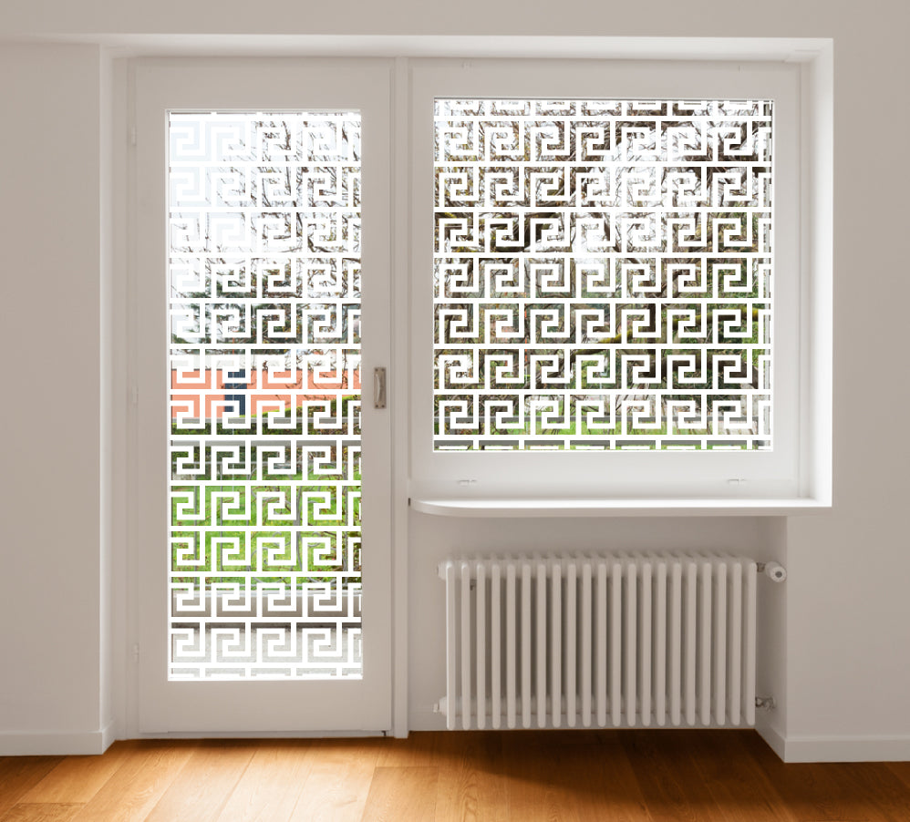 Aztec Square Pattern Clear Static Cling Window Privacy Film