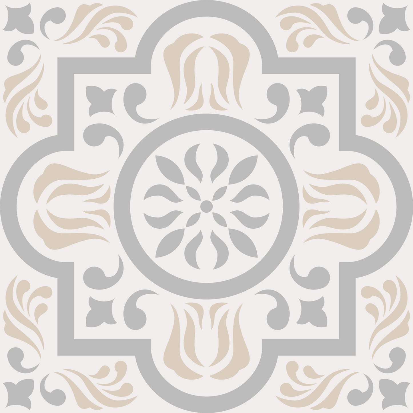 Cream Grey Square Art Deco Design Removable Tile Stickers