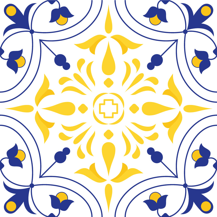 Blue & Yellow Tiny Flower Decorative Floor & Wall Tile Stickers