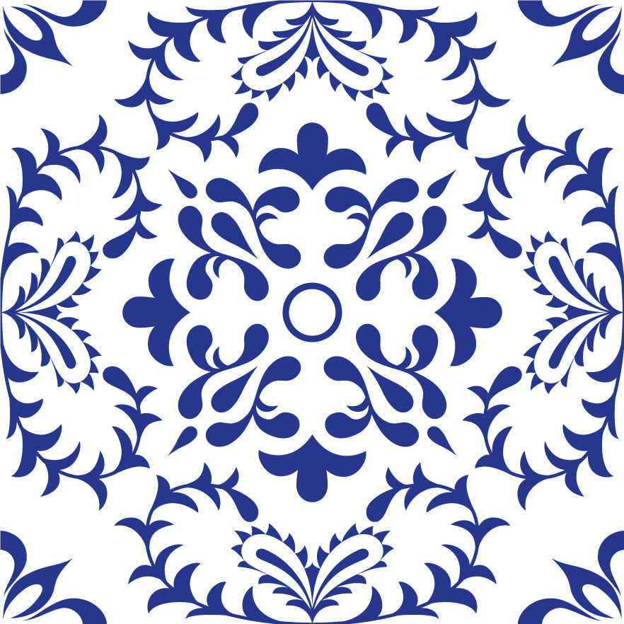 Blue Decorative Flourishing Pattern Removable Tile Stickers