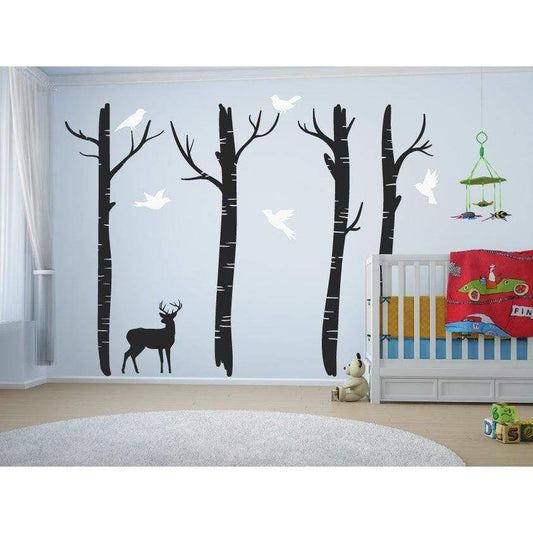 Large Nursery Tree Wall Decals With Deer & Birds/Tree Wall Art Decal/Stickers For Children - Home Decor Christmas Gift