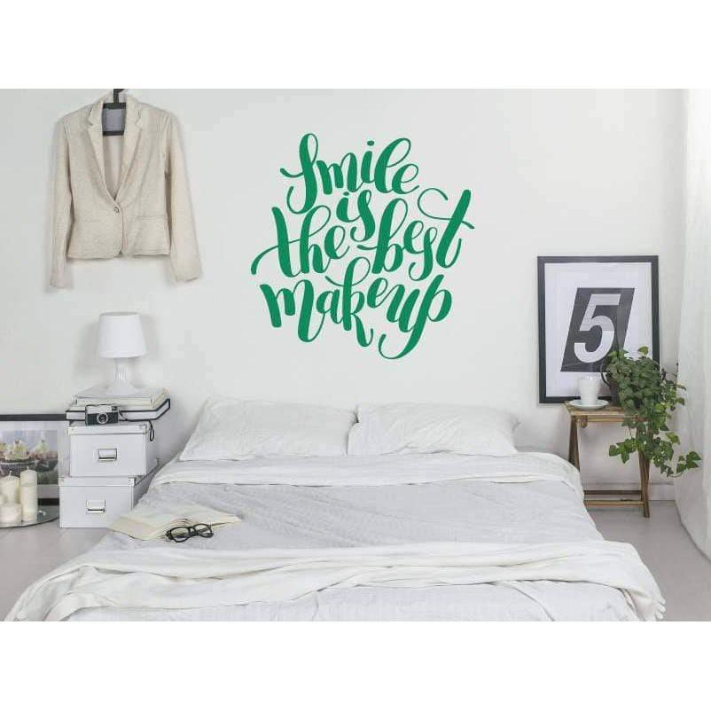 Bedroom Wall Art Decal - Smile Is The Best Makeup - Vinyl Wall Sticker For Home, Wallpaper, Mural, Wall Quote, Motivational, Love