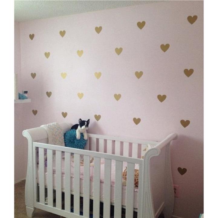 100 Gold Metallic Hearts Wall Stickers, Nursery Wall Decals, Confetti, Vinyl, Car, Home Wall Art Decor, Wallpaper, Wedding Christmas Gift