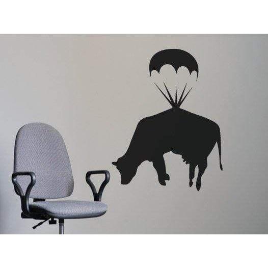 Banksy Wall Art Decal/Wall Sticker - Flying Cow Parachute, Street Art, Home Decor Christmas Gift