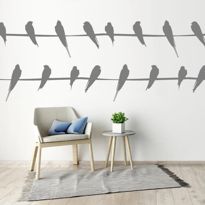 Large Wall Stickers Birds On Phone Wire Line