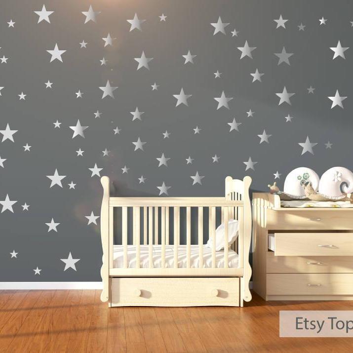 Nursery Wall Decals, Wall Stickers, 120 Silver Metallic Stars, Nursery Wall Stickers, Wall Decals, Wall Art , Vinyl, Wallpaper Home Decor