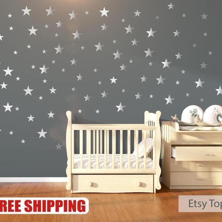 Nursery Wall Decals, Wall Stickers, 120 Silver Metallic Stars, Nursery Wall Stickers, Wall Decals, Wall Art , Vinyl, Wallpaper Home Decor