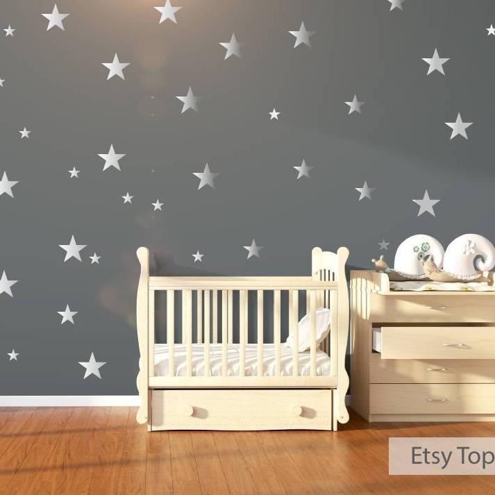 Nursery Wall Decals, Wall Stickers, 120 Silver Metallic Stars, Nursery Wall Stickers, Wall Decals, Wall Art , Vinyl, Wallpaper Home Decor