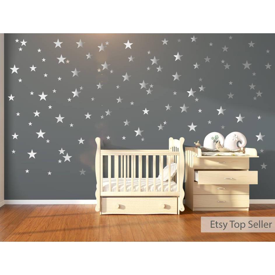 Wall Stickers, Wall Decals, Nursery Wall Art Silver Metallic Stars Kids Room Wall Art Star Stickers Star Decals Nursery Decor Christmas Gift