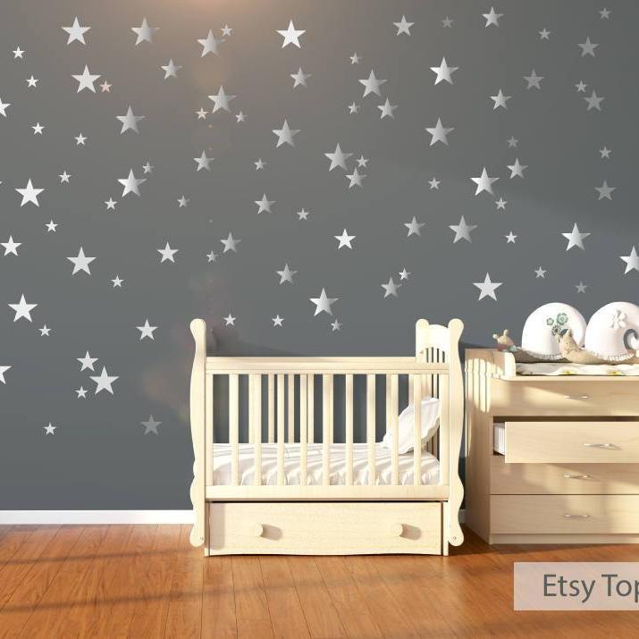 Nursery Wall Decals, Wall Stickers, 120 Silver Metallic Stars, Nursery Wall Stickers, Wall Decals, Wall Art , Vinyl, Wallpaper Home Decor