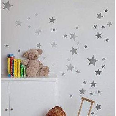 Nursery Wall Decals, 55 Mixed Star Stickers, Star Decals, Star Stickers, Star Wall Art, Kids Wall Stickers, Nursery Wall Art, Silver, Gold