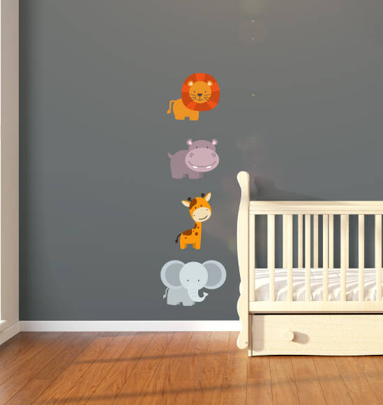 Animal Wall Stickers, Kids Wall Stickers, Childrens Stickers, Lion Wall Sticker, Giraffe Sticker, Hippo Sticker, Lion Wall Art, Kids Decals