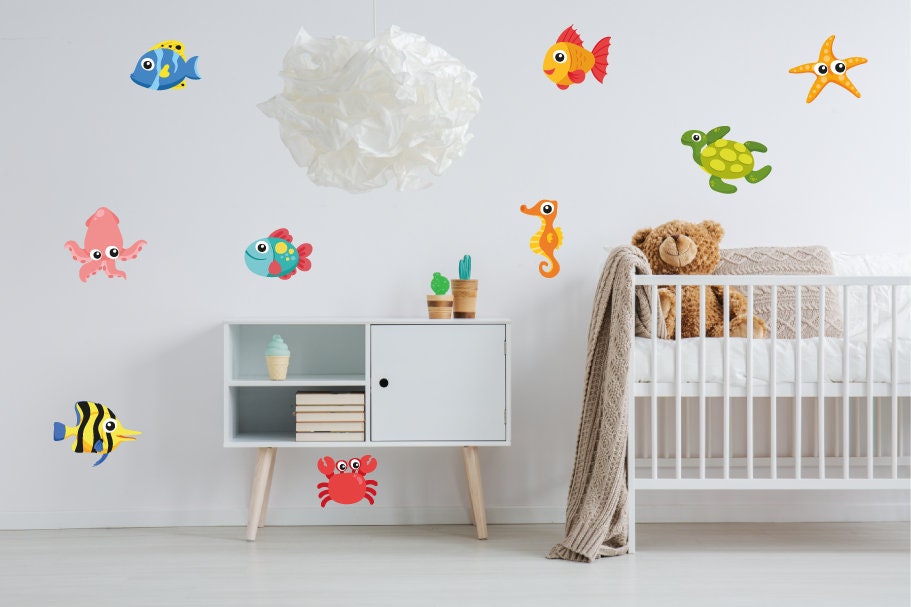 Sea Life Wall Stickers, Sea Horse Decals, Angel Fish Decals, Crab, Nemo Fish, Sea Wall Stickers, Fish Wall Art, Fish Decals, Sea Wall Art,55