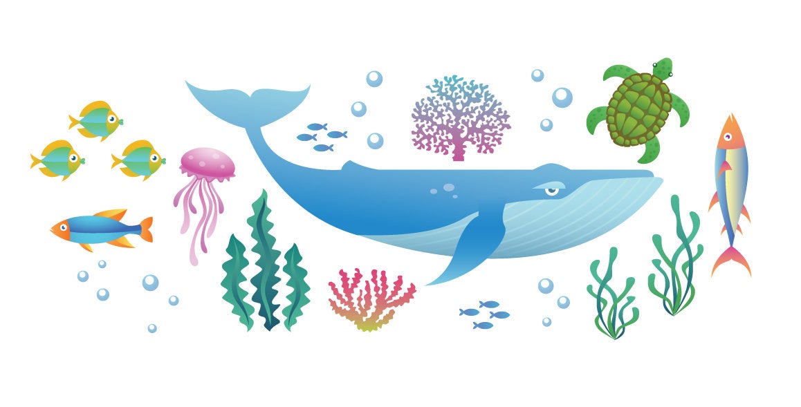 Sea Life Wall Stickers, Turtle Decals, Fish Decals, Coral Reef, Kids Wall Stickers, Nursery Decals, Sea World, Colourful Wall Art, Decor, 57