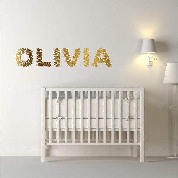 Custom Wall Decal, Gold Polka Dots, Custom Name Sticker, Personalized Decal, Personalized Sticker, Name Wall Decal, Name Wall Sticker, Art