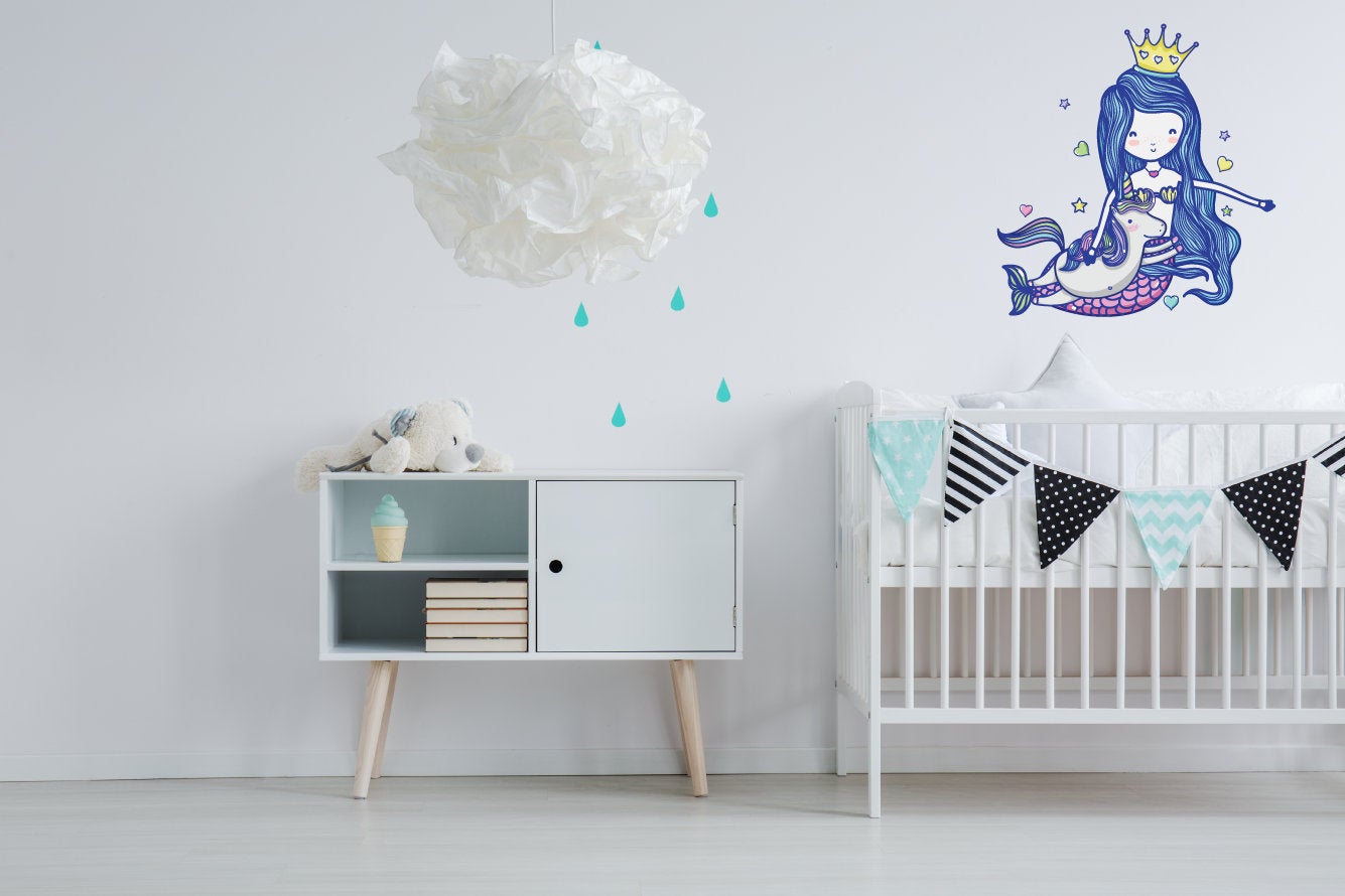 Mermaid Wall Sticker, Mermaid Wall Decal, Unicorn Decal, Nursery Wall Decal, Nursery Sticker, Unicorn Wall Sticker, Mermaid Crown, Childrens