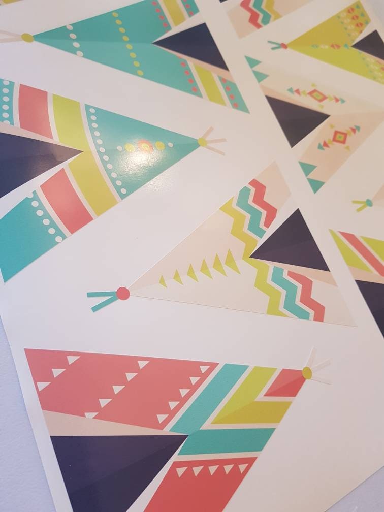 Teepee Wall Decals, Teepee Wall Art, Teepee Nursery, Teepee Tent, Tent Decals, Tent Stickers, Kids Decals, Kids Stickers, Teepee Print, 19