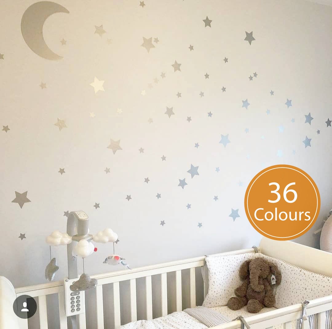 Moon And Stars Wall Decals, Moon Wall Stickers, Star Wall stickers, Nursery Wall Decals, Nursery Stickers, Wall Decals, Kids Wall Decals