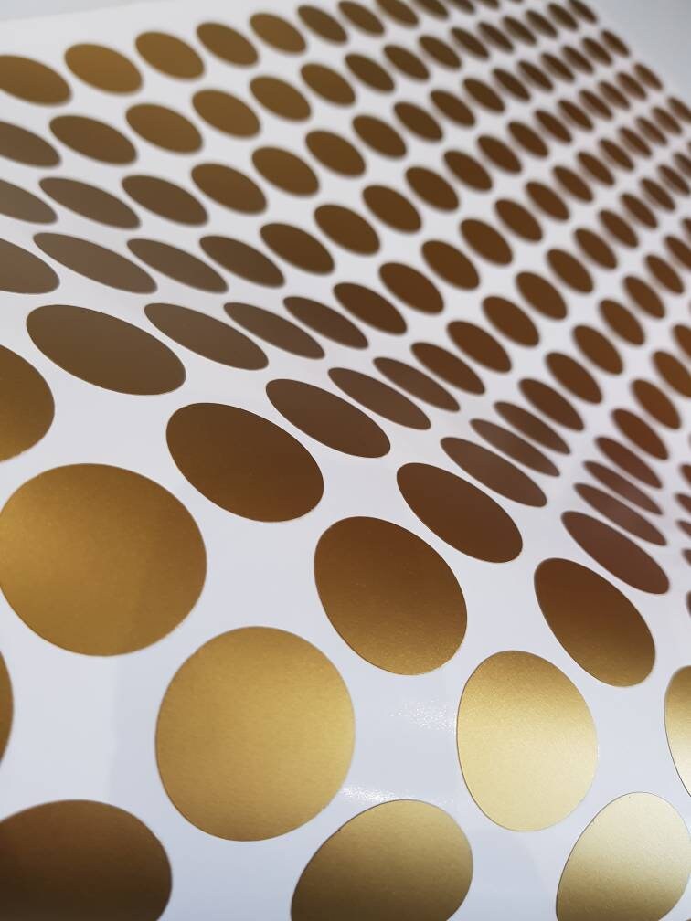 100 Gold Polka Dot Wall Decals/Wall Stickers, Decoration, Vinyl, Envelope, Car, Office, Home, Nursery Wallpaper, Matte/Gloss
