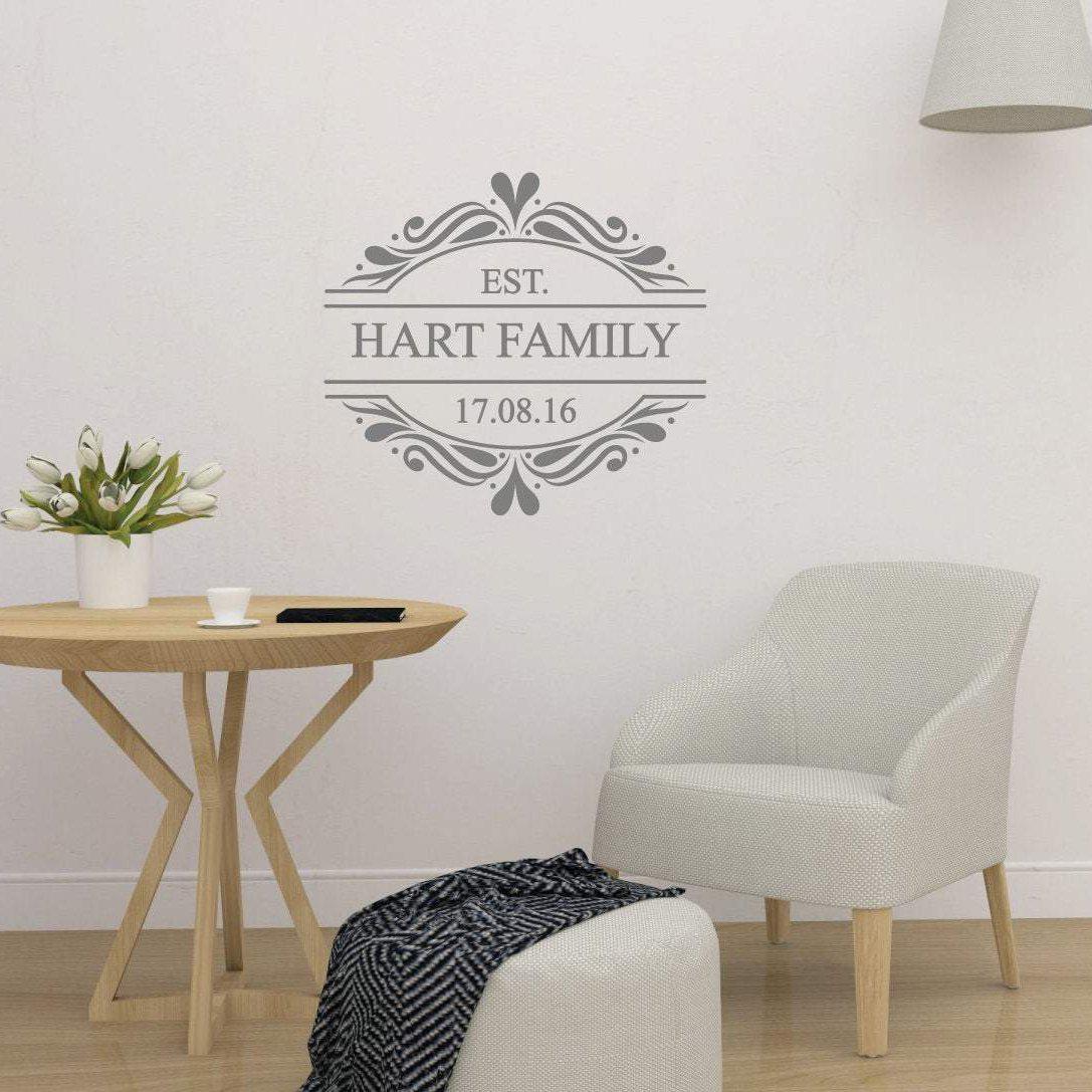 Family Initial Surname & Year Decorative Personalised Wall Sticker