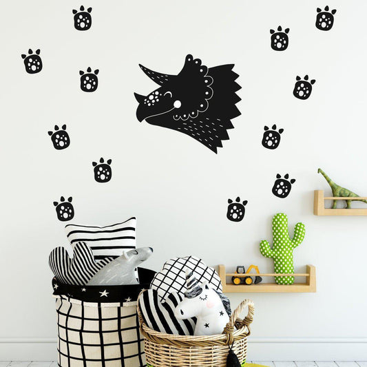 Dinosaur Wall Sticker With Footprints