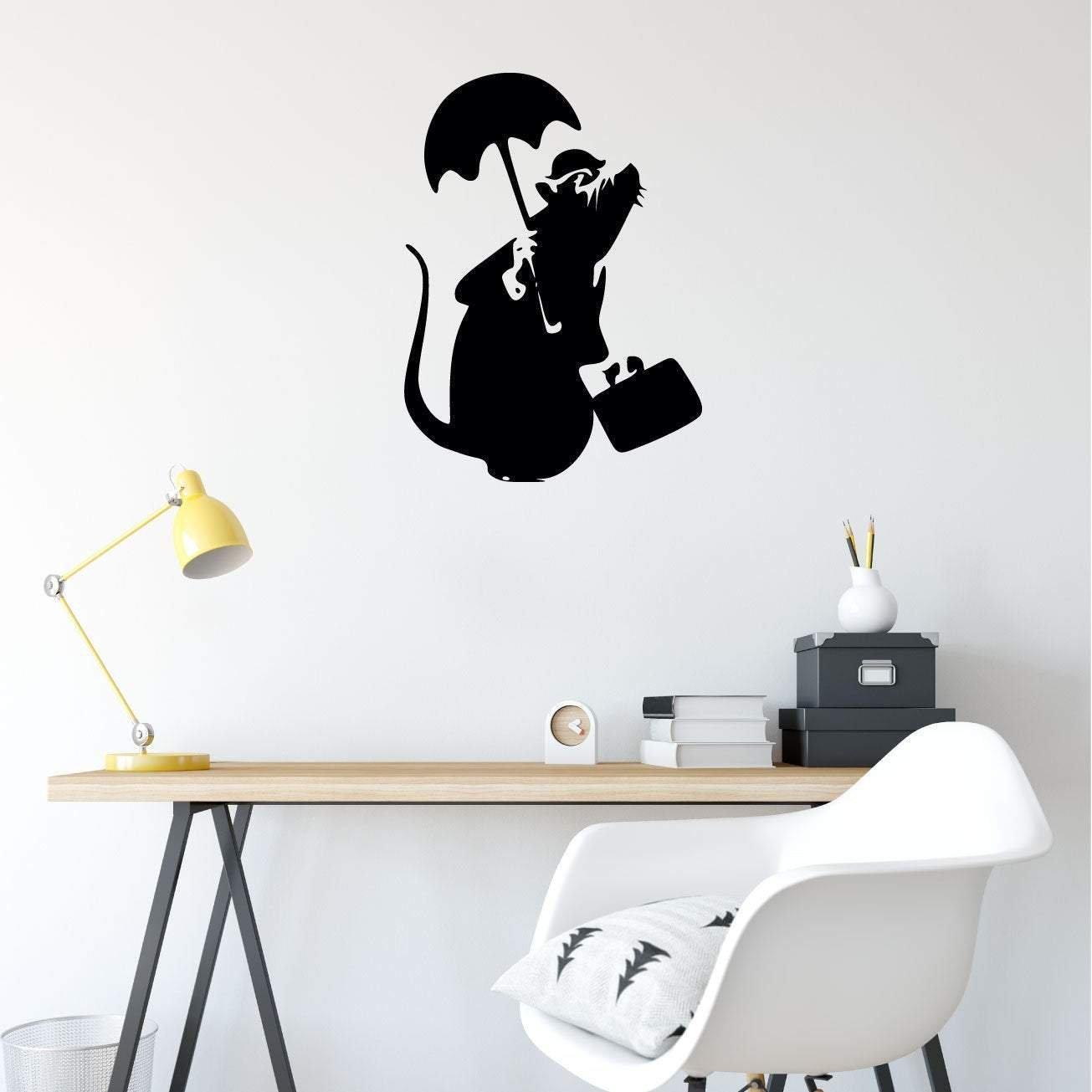 Banksy Wall Sticker Rat With Umbrella