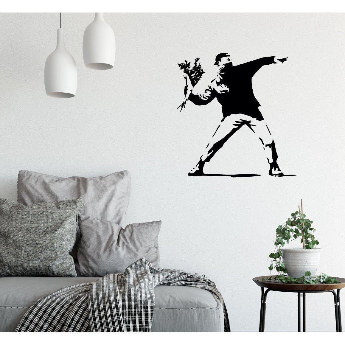 Vandal Throwing Flowers Banksy Wall Sticker