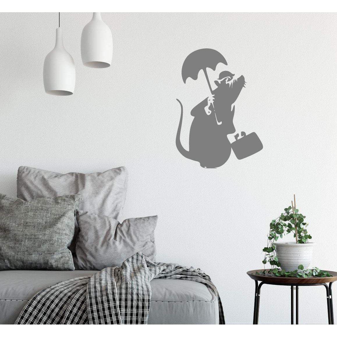 Banksy Wall Sticker Rat With Umbrella