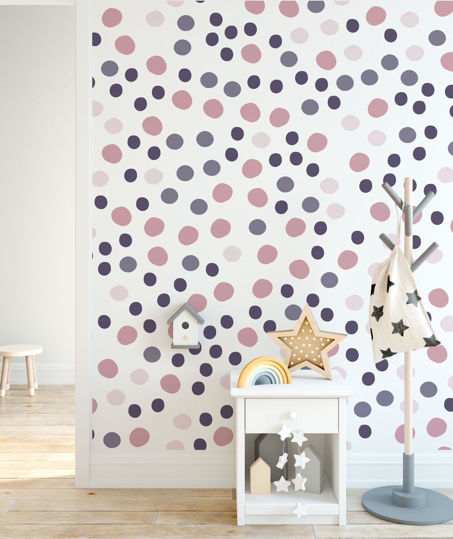 150 Purple & Pink Pastel Irregular Polka Dot Wall Stickers