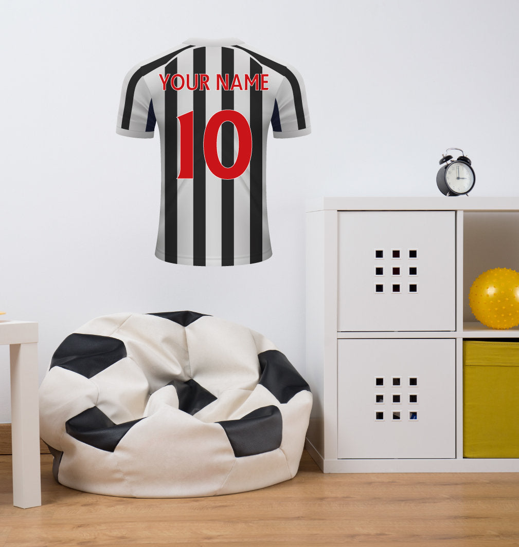 Black & White Stripes Personalised Football Shirt Wall Sticker