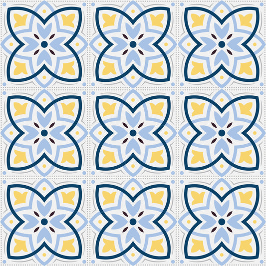 Blue & Yellow Abstract Pattern Tile Stickers Pack