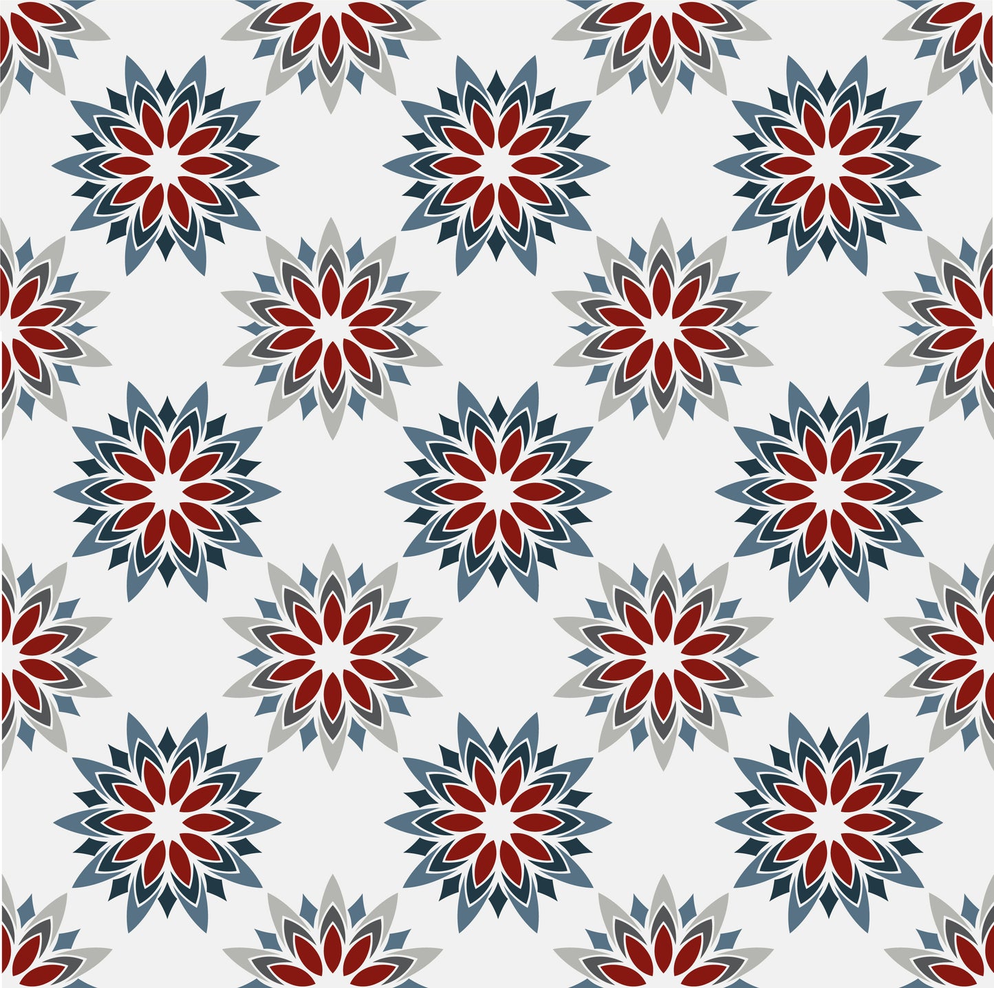 Red, Grey & Blue Floral Tile Stickers