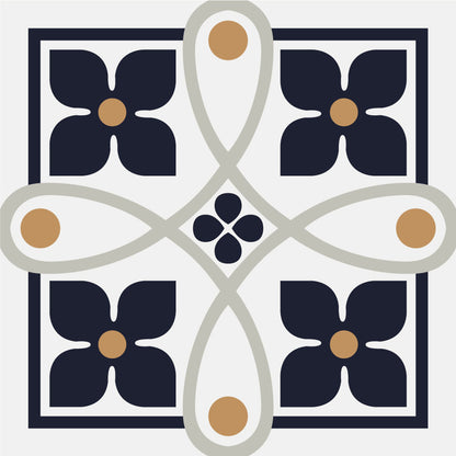 Quad Blue Floral Pattern Tile Stickers