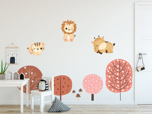 Safari Animals With Trees Nursery Wall Stickers