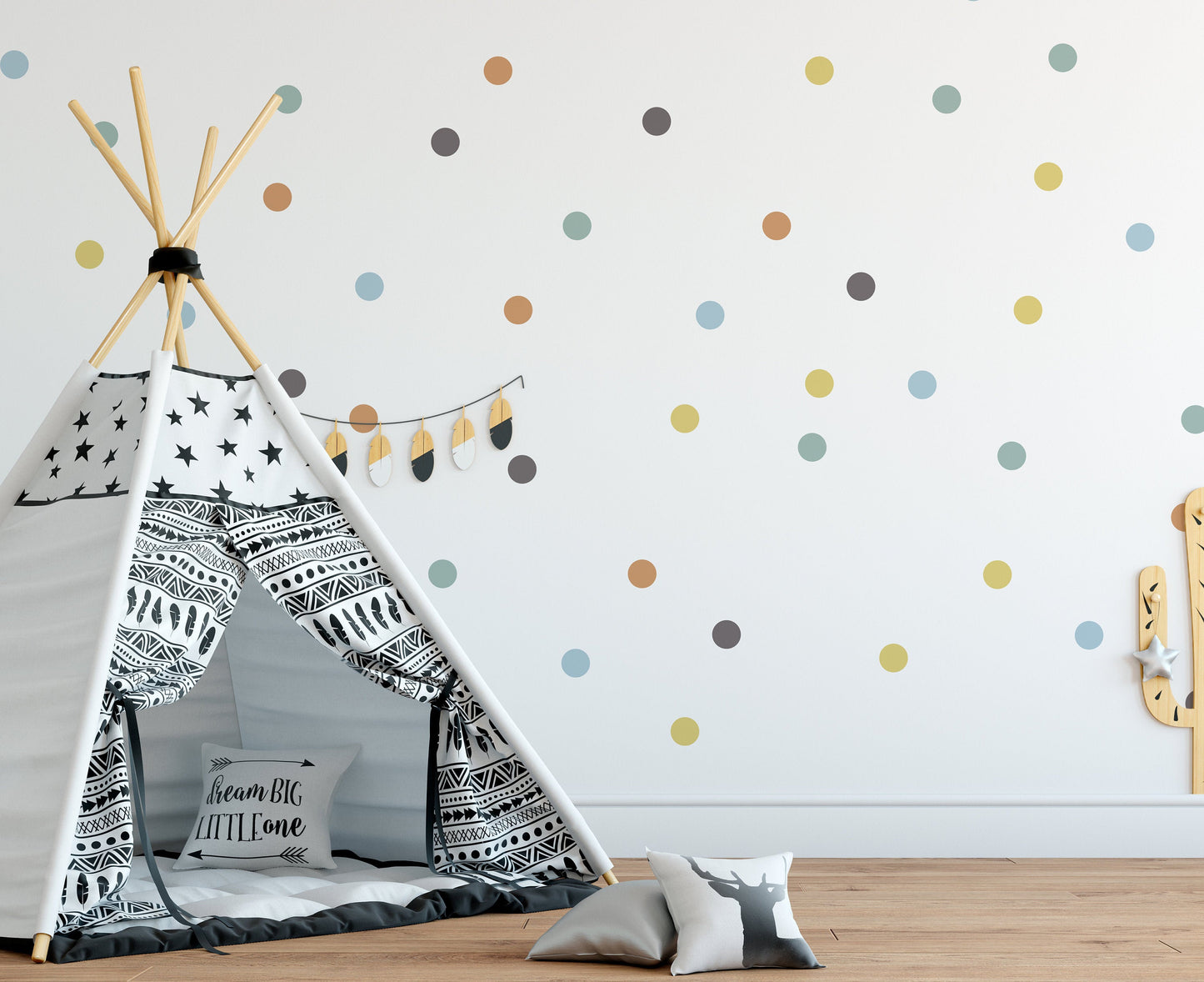 Boho Chic Round Polka Dot Wall Decal Stickers Peel And Stick Removable Home Wall Art Vinyl Dot Stickers For Kids Nursery Childrens Bedroom