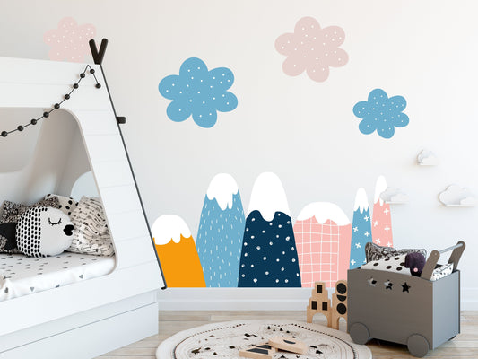 Scandi Mountains & Clouds Nursery Wall Stickers