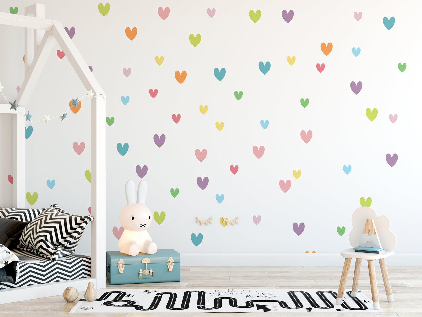 Colourful Hearts Nursery Wall Sticker Decals