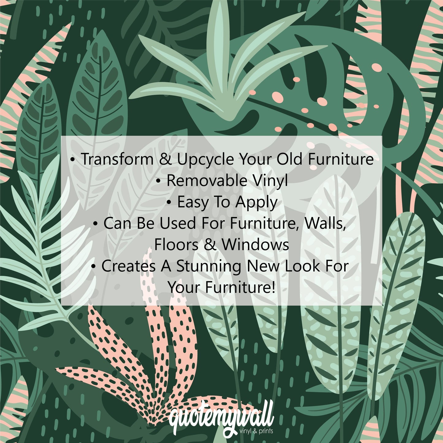 Removable Self-Adhesive Vinyl Stickers Light Tropical Rainforest Leaf Vinyl Furniture Wrap