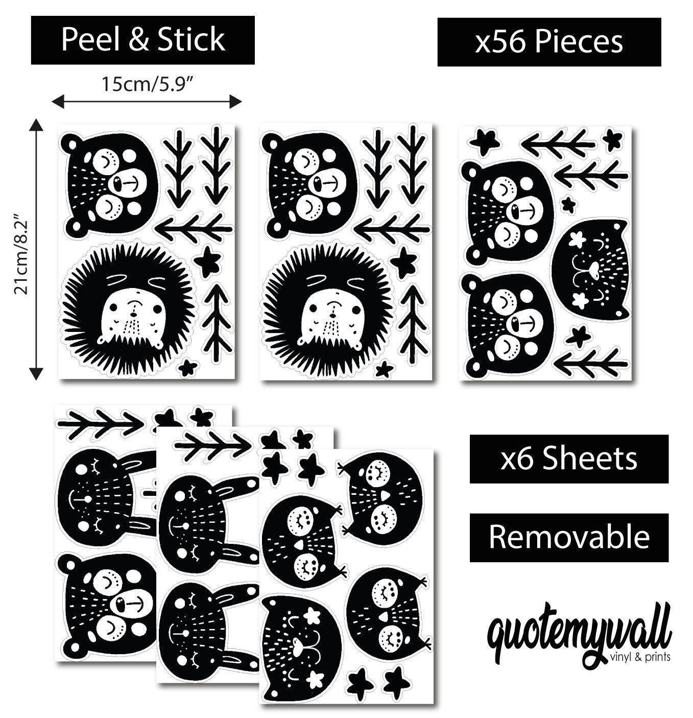 Scandinavian Animal Wall Stickers For Kids Nursery Rooms Owls Cats Bears Hedgehogs Trees & Star Decals Removable Vinyl