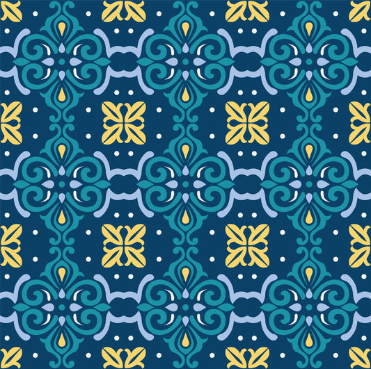 Yellow & Blue Pattern Vintage Tile Wrap