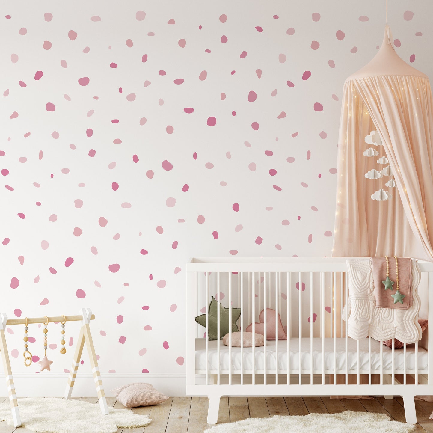 Pink Colourful Polka Dot Wall Stickers Wall Art Pink Decor For Kids Rooms Nursery Girls Wall Decor Removanble Vinyl