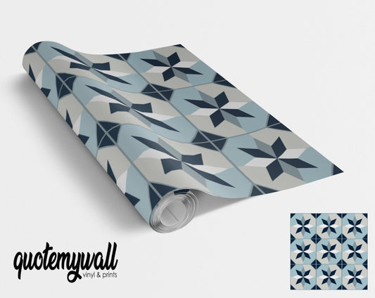 Blue & Grey Star Tile Wrap Adhesive Sticker