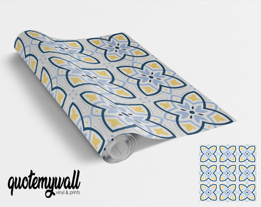 Blue & Yellow Abstract Vintage Tile Wrap