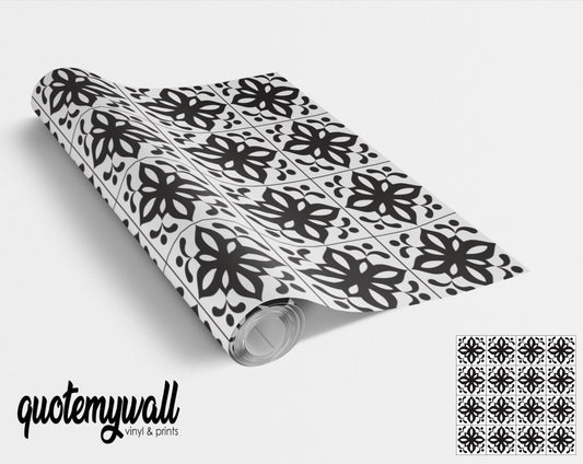 Black Pattern Vintage Style Tile Vinyl Sticker Wrap